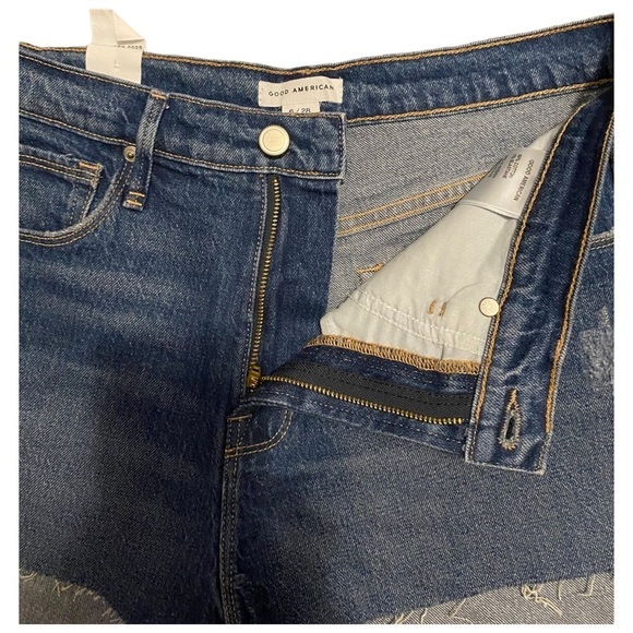 GOOD AMERICAN GOOD 90s DENIM SHORTS FRAYED HEM HI RISE SOME STRETCH SZ 6 - Picture 12 of 14